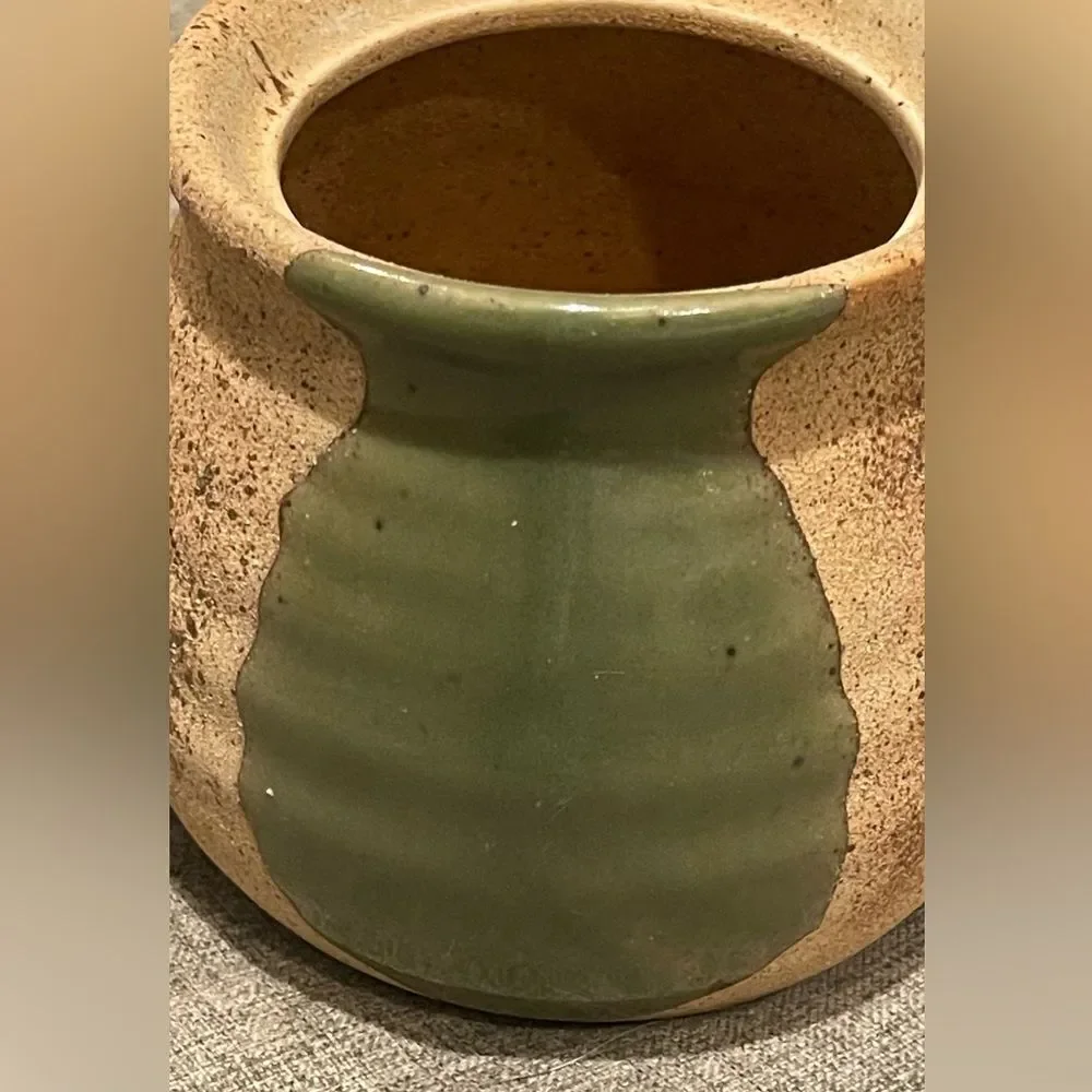 Vintage Handcrafted Pottery Stoneware Speckle Textured Green Glaze Teapot